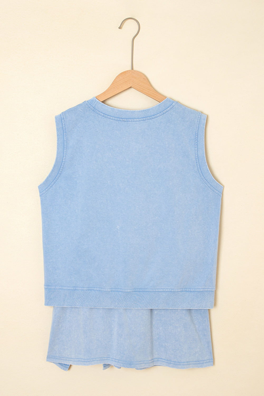 2 Piece Mineral Wash Cotton Tank Top Lined Split Skirt Set