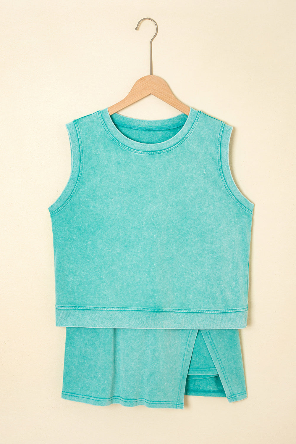 2 Piece Mineral Wash Cotton Tank Top Lined Split Skirt Set