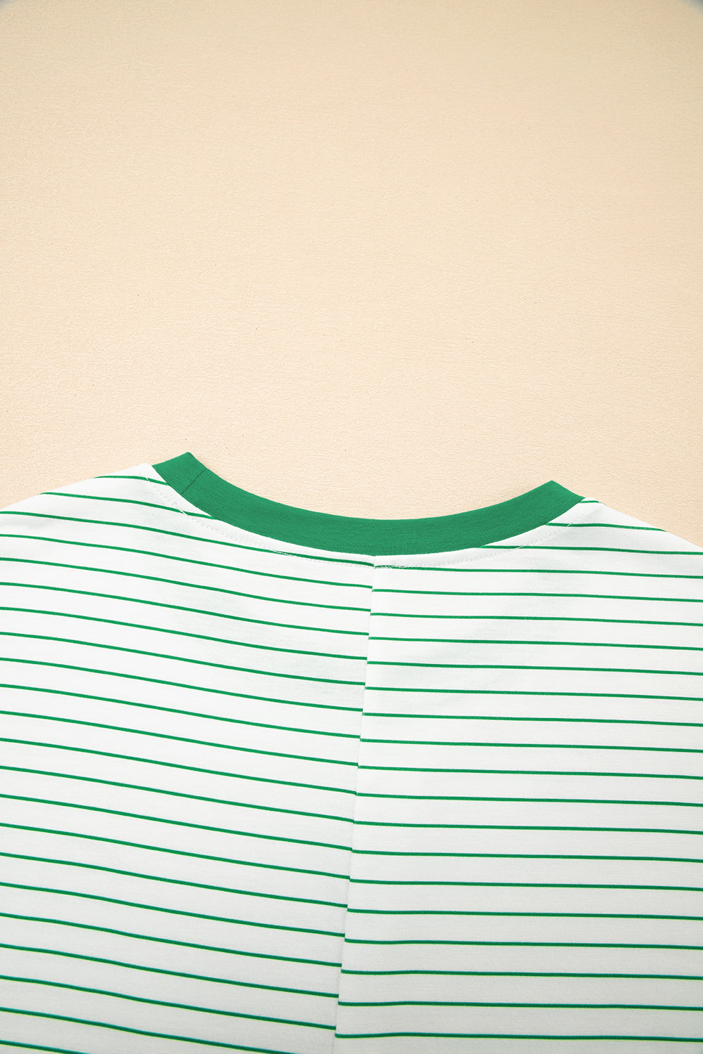 Striped Ruffled Short Sleeve Crew Neck T Shirt Shift Mini Dress
