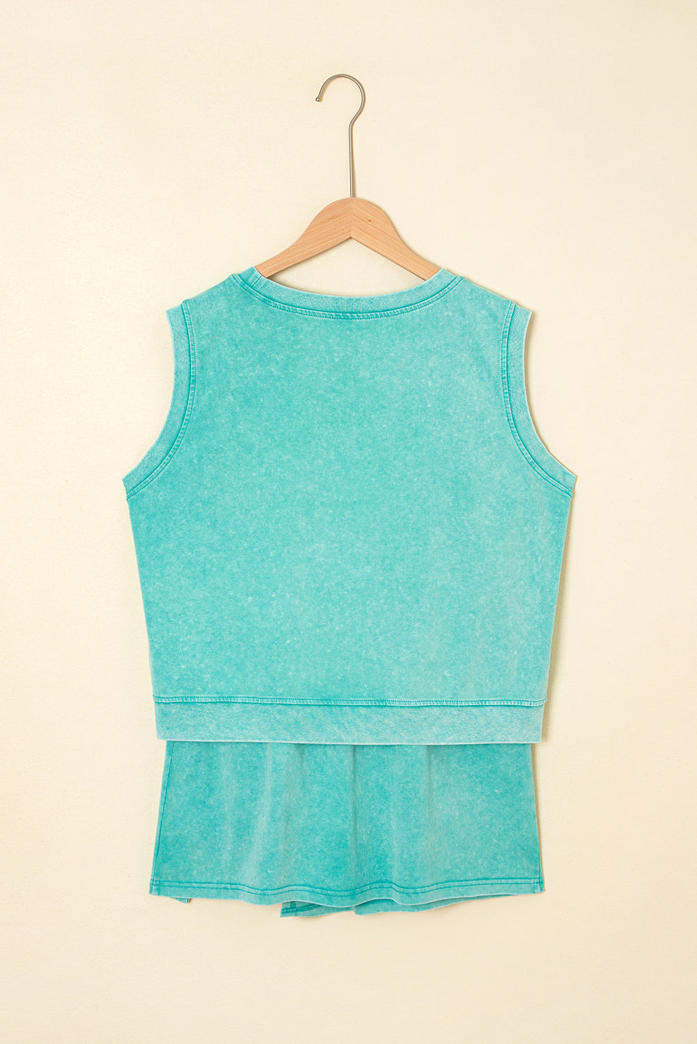 2 Piece Mineral Wash Cotton Tank Top Lined Split Skirt Set