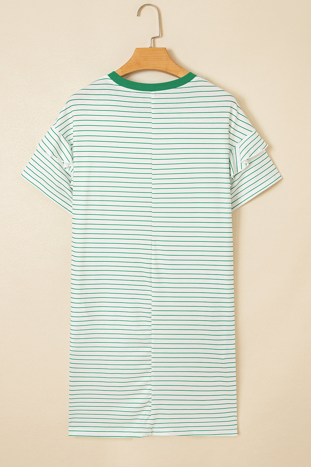 Striped Ruffled Short Sleeve Crew Neck T Shirt Shift Mini Dress