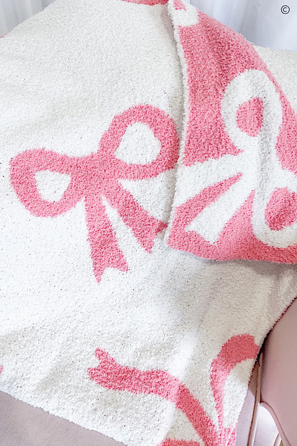 Pink and White Bow Luxury Blanket ETA 9/25