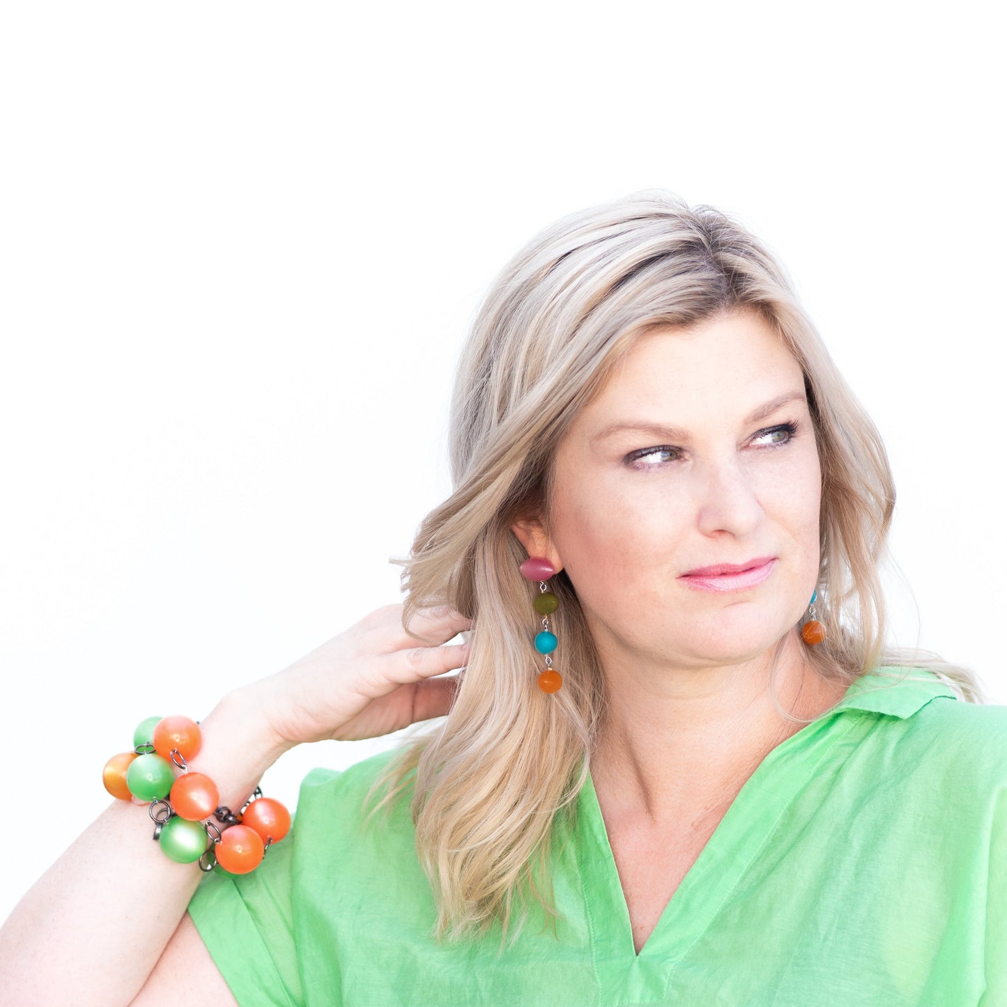 Neon Melon Moonglow Jumbo Lucite Bubble Stations Bracelet