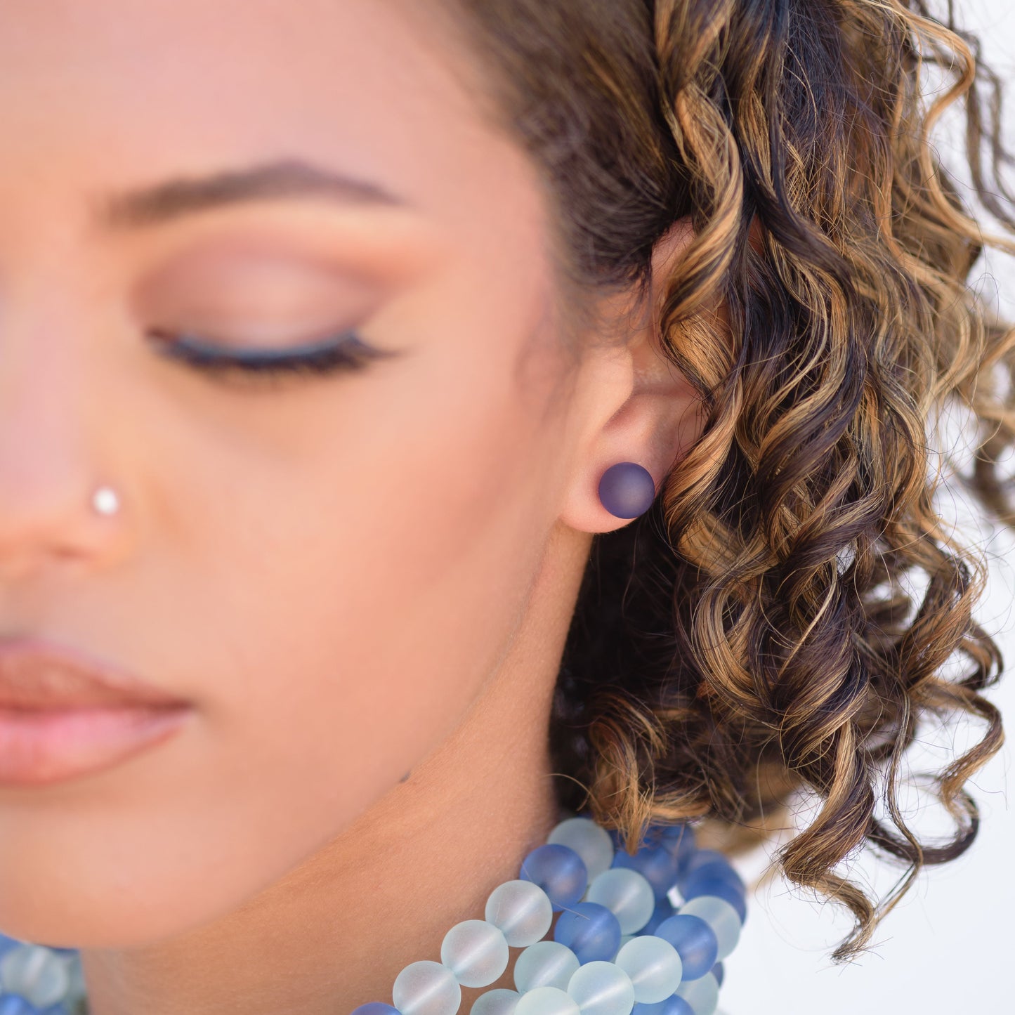 Amethyst Petite Frosted Lucite Ball Stud Earrings