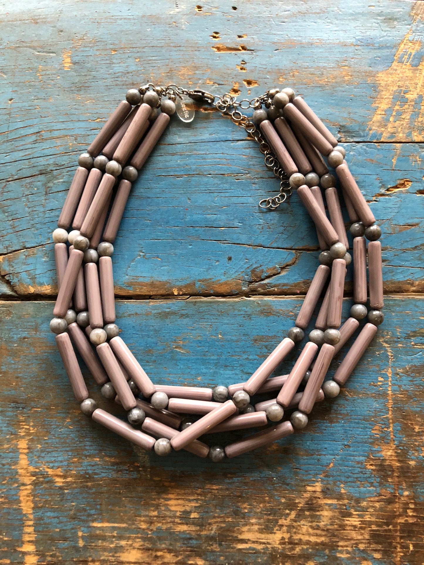 Grey Tube Beaded Sylvie Statement Necklace