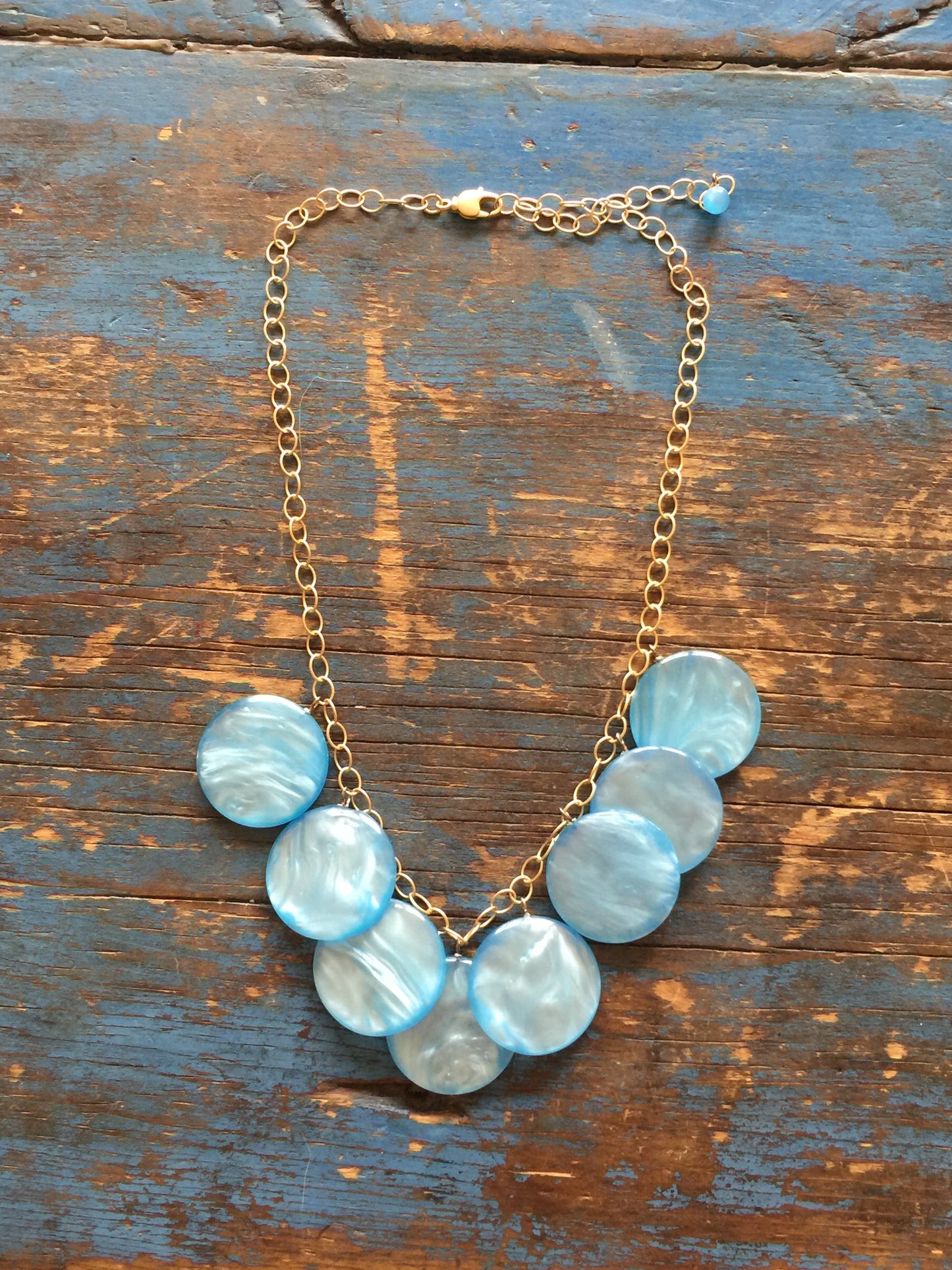 Ice Blue Wavy Moonglow Poker Face Statement Necklace