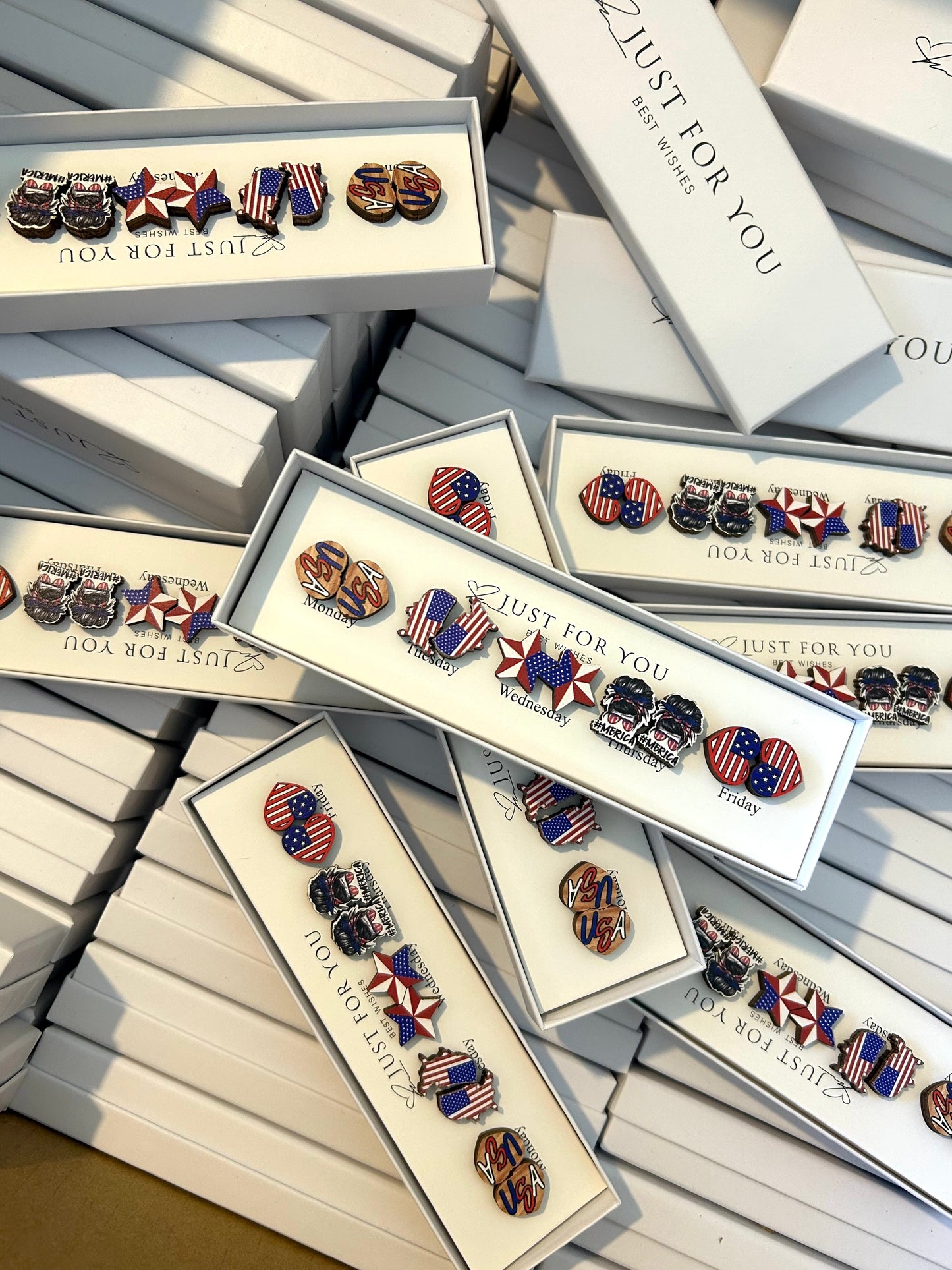 ❤️Patriotic Red, White and Blue Stud Earring Boxes