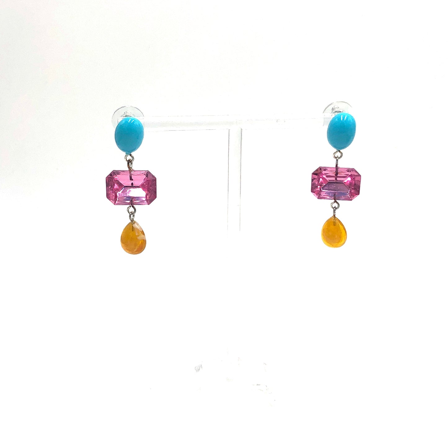 Amber & Turquoise with Pink Shine Trinket Earrings
