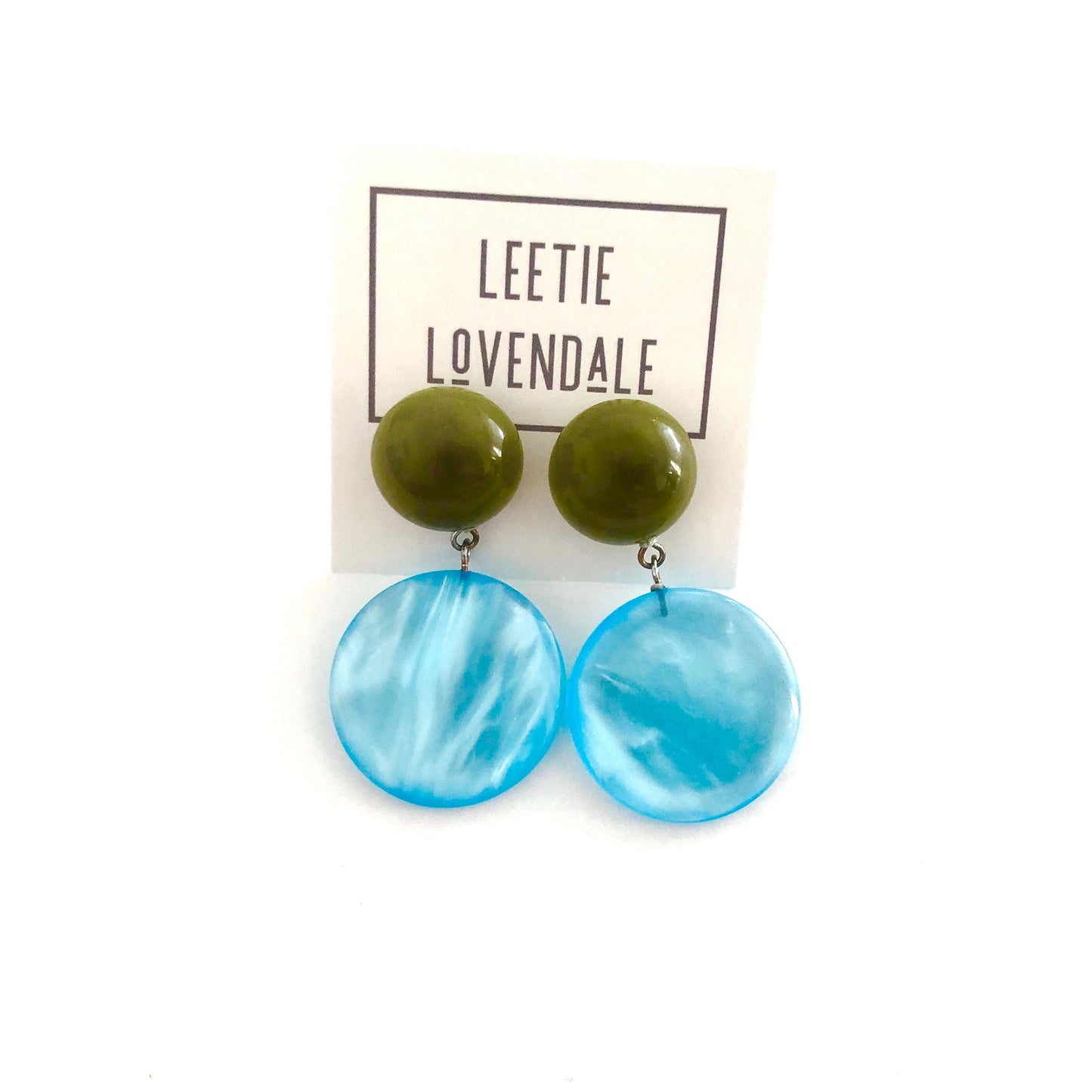 Ice Blue & Olive Moonglow Statement Lucite Drop Earrings