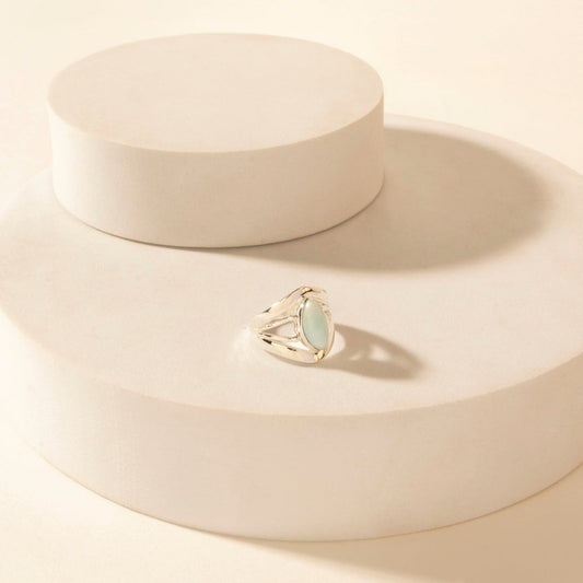 Myra Marquise Halo Sterling Silver Ring in Mirage Grey