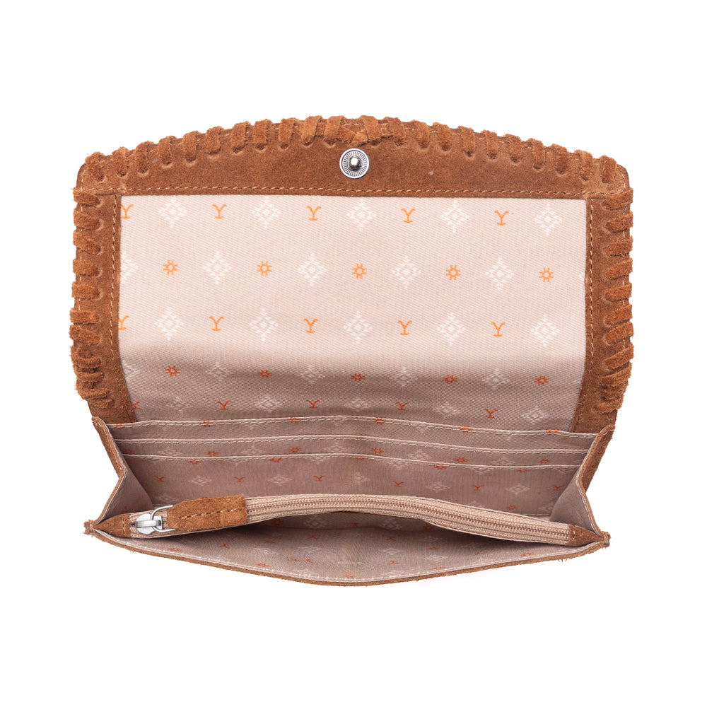 Myra Yellowstone Briar Meadow Studded Suede Leather Women’s Wallet in Desert Tan