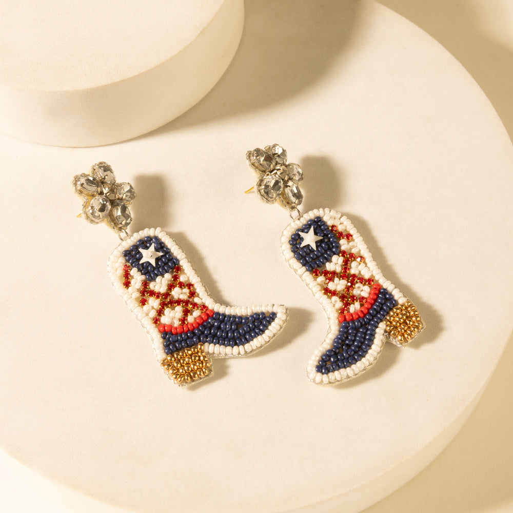 Myra Freedom Trail Boot Earrings in Rodeo White