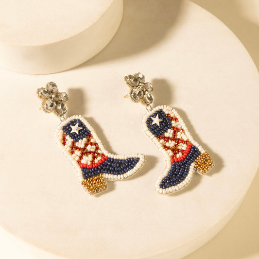 Myra Freedom Trail Boot Earrings in Rodeo White