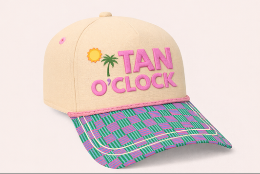 "Tan O'Clock" on Tan Cap with Patch Work