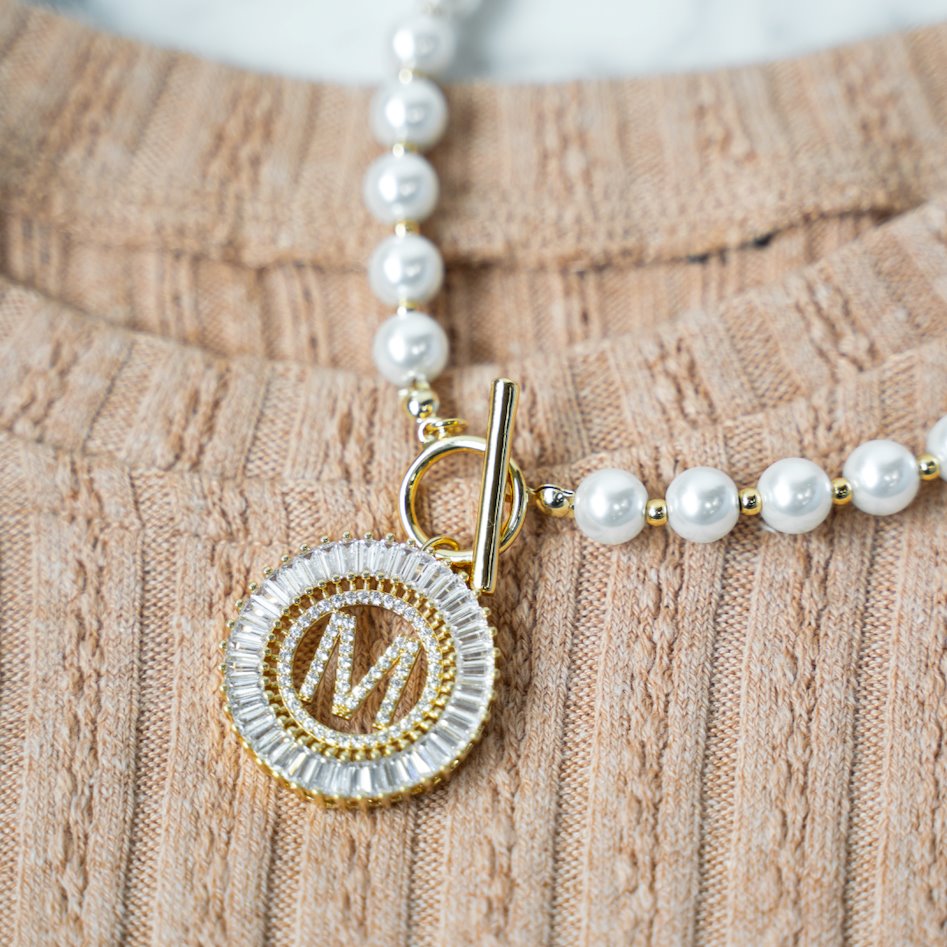 Pearl Chain Radiant Initial Necklace PREORDER - Wholesale The Sis Kiss