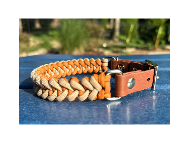 Fishtail Hand Braided Dog Collar in Mustard & Light Tan