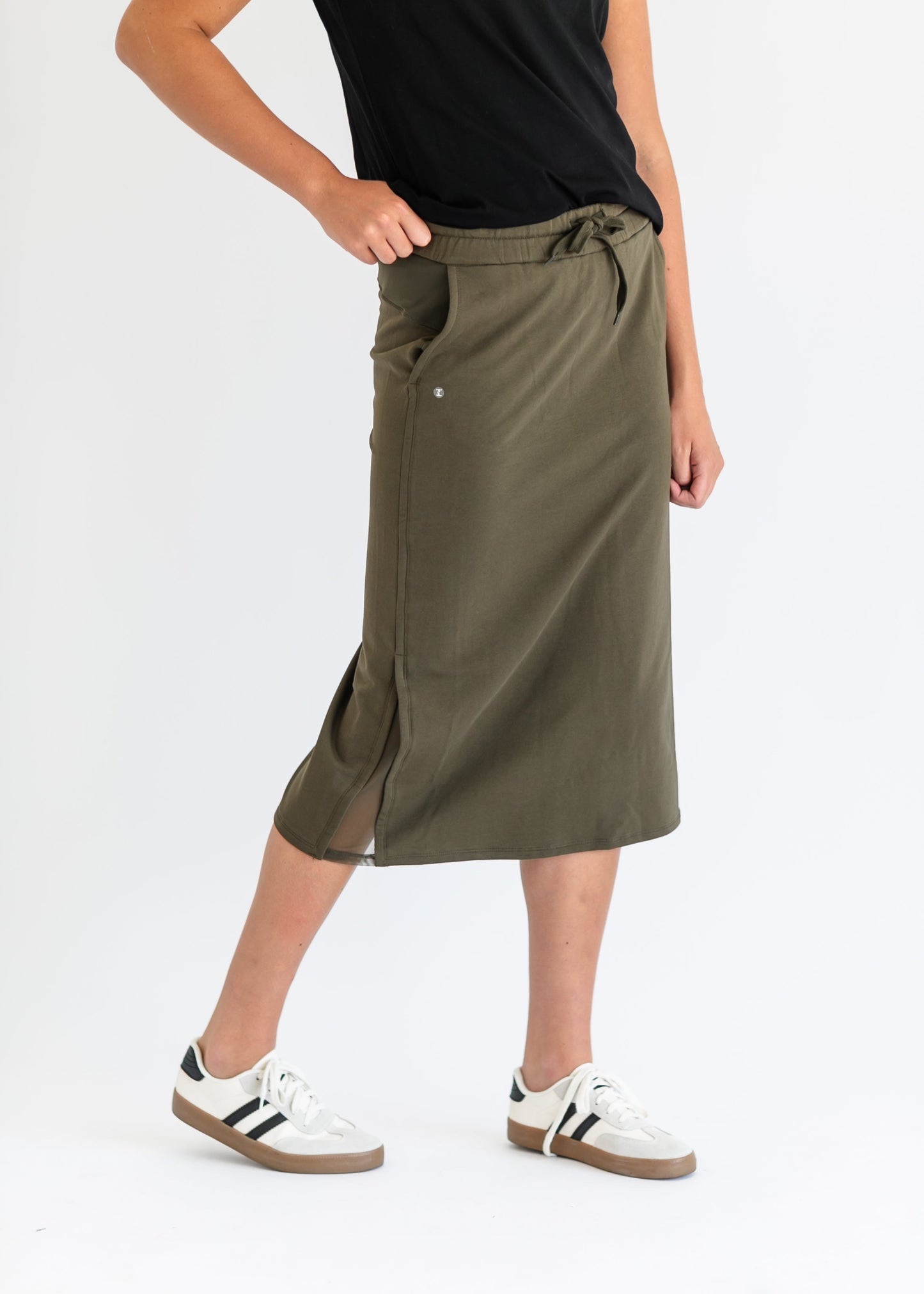 Abbie Mesh Detail Knit Midi Skirt