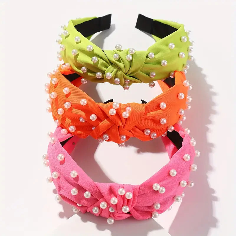 Neon Summer Pearl Knotted Headband Pack of 3