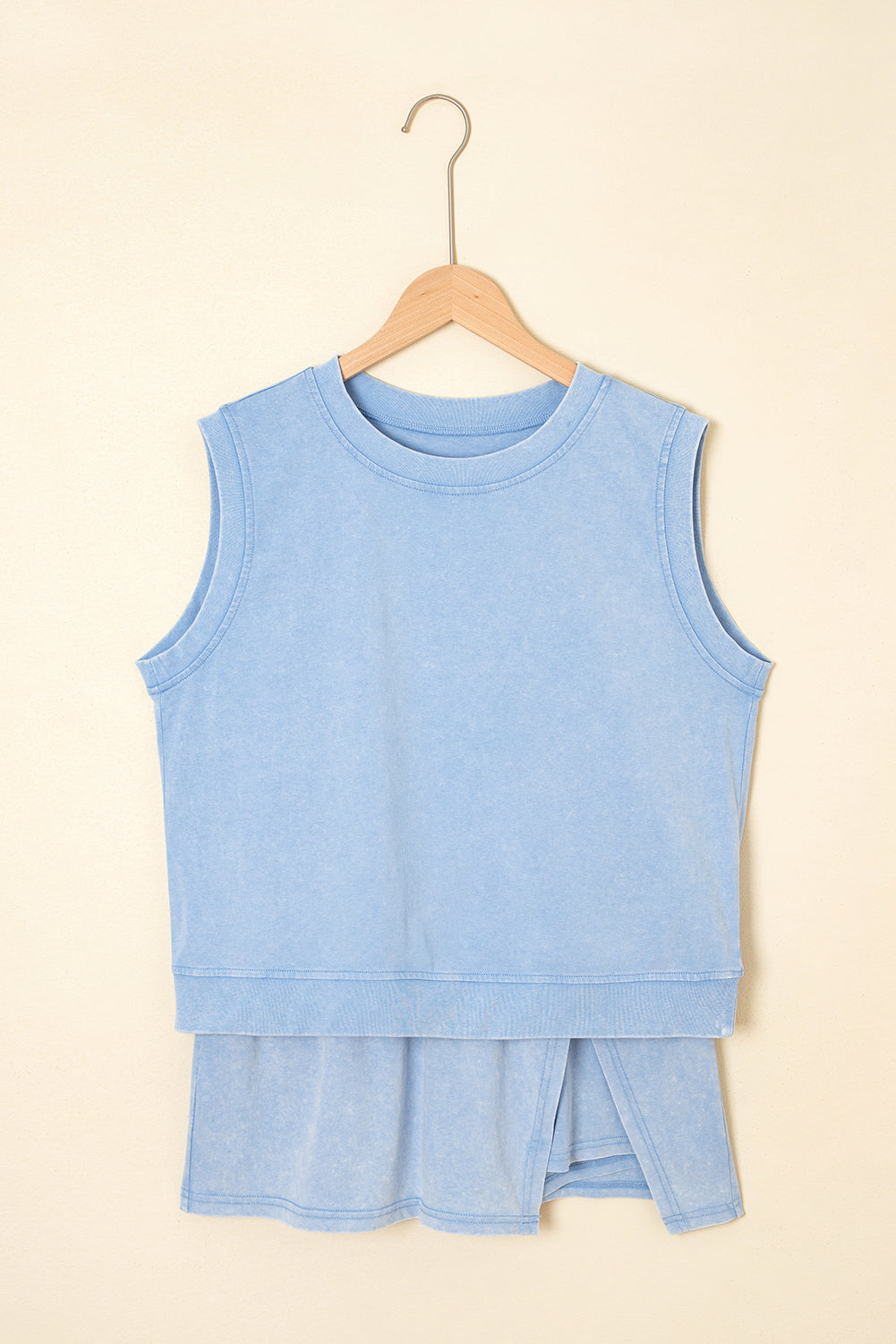 2 Piece Mineral Wash Cotton Tank Top Lined Split Skirt Set
