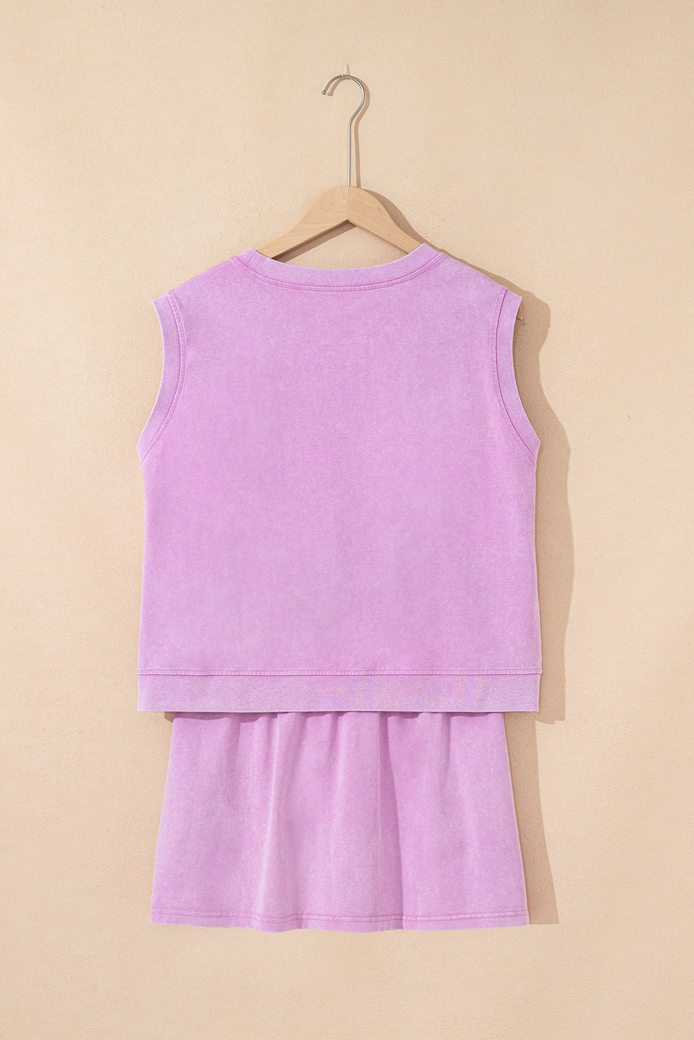2 Piece Mineral Wash Cotton Tank Top Lined Split Skirt Set