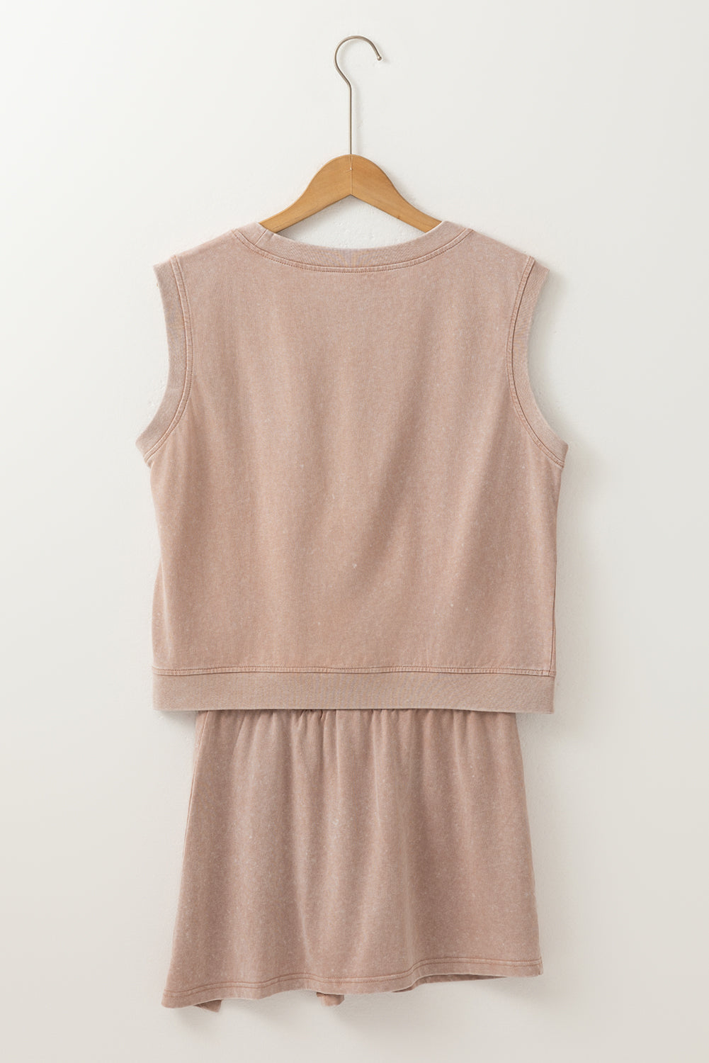 2 Piece Mineral Wash Cotton Tank Top Lined Split Skirt Set