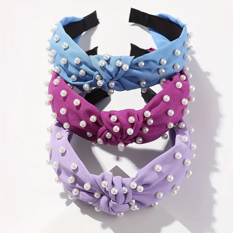Blue Pearl Knotted Headband Pack of 3