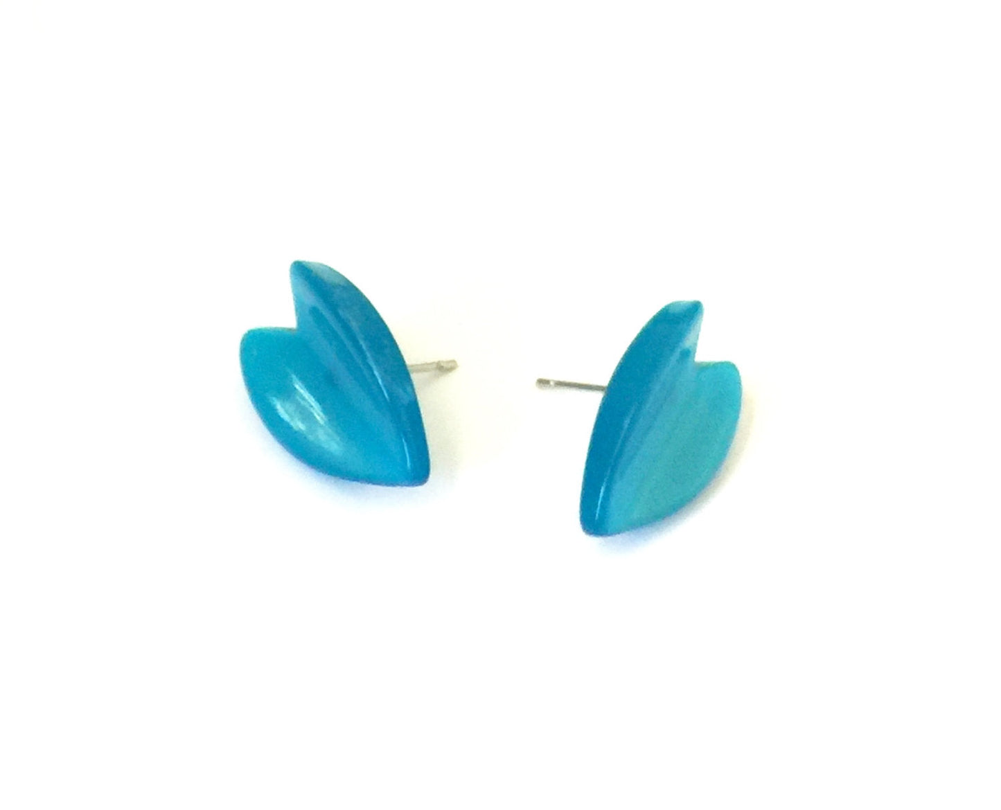 Aqua Blue Moonglow Ivy Leaf Stud Earrings
