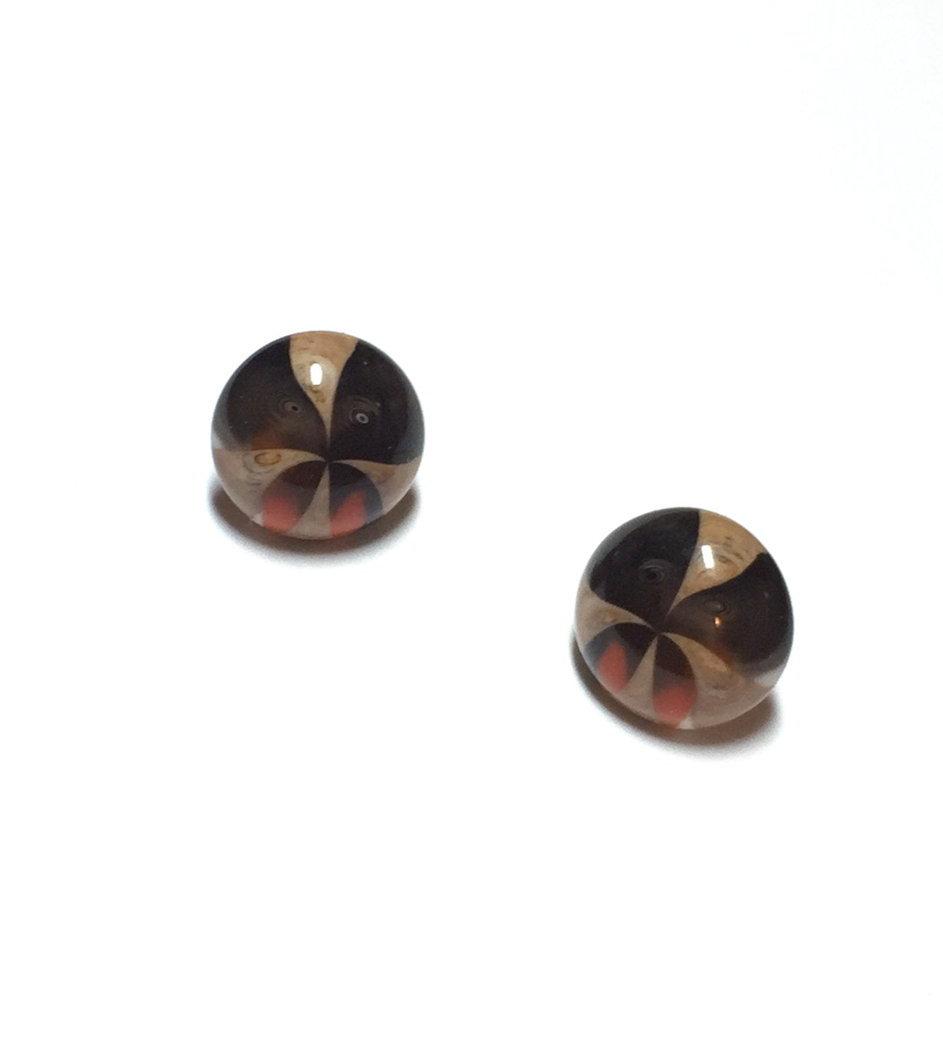 Beige and Brown Kaleidoscope Retro Button Stud Earrings