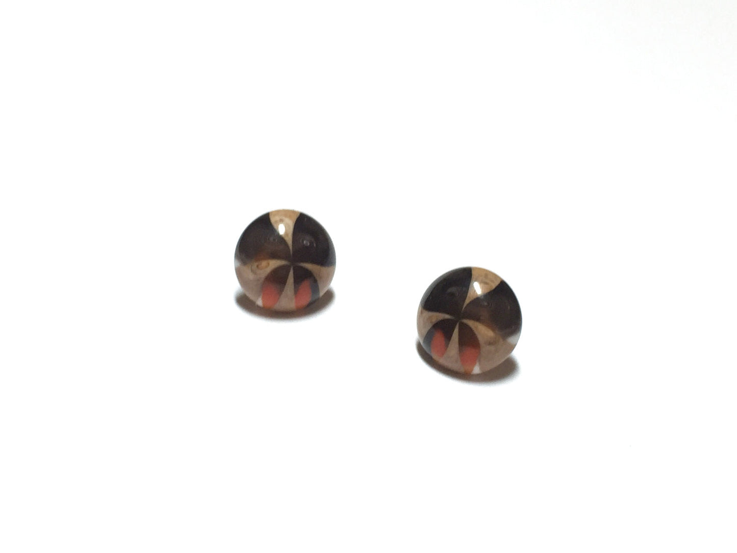 Beige and Brown Kaleidoscope Retro Button Stud Earrings
