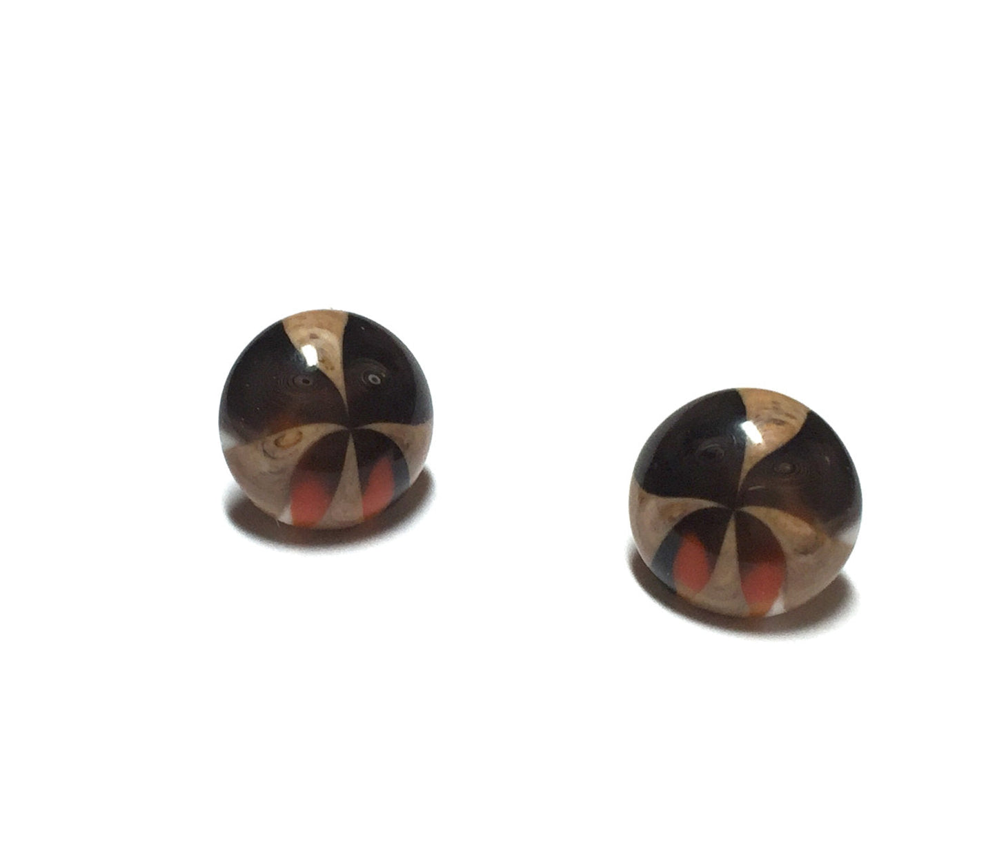 Beige and Brown Kaleidoscope Retro Button Stud Earrings