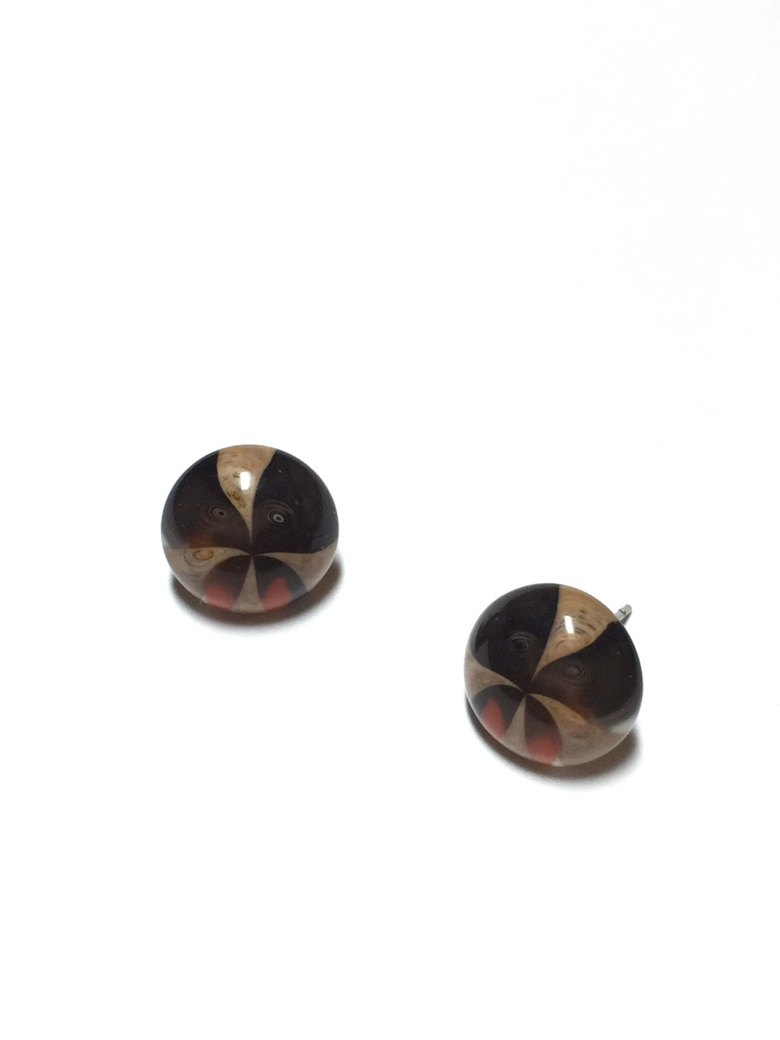 Beige and Brown Kaleidoscope Retro Button Stud Earrings