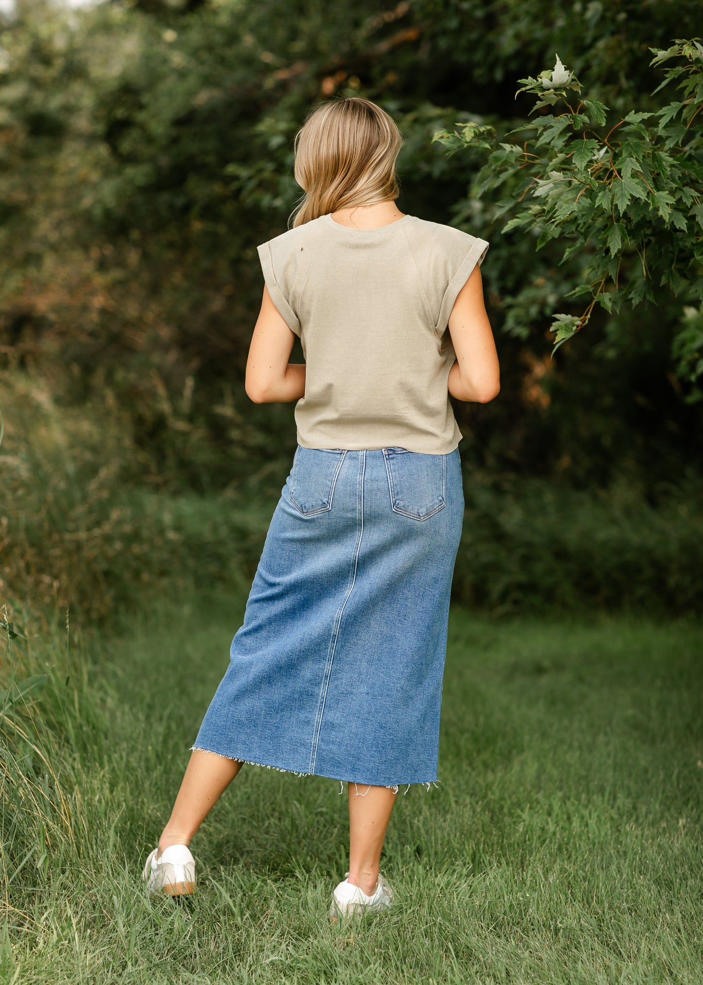 Lee A-Line Raw Hem Midi Skirt