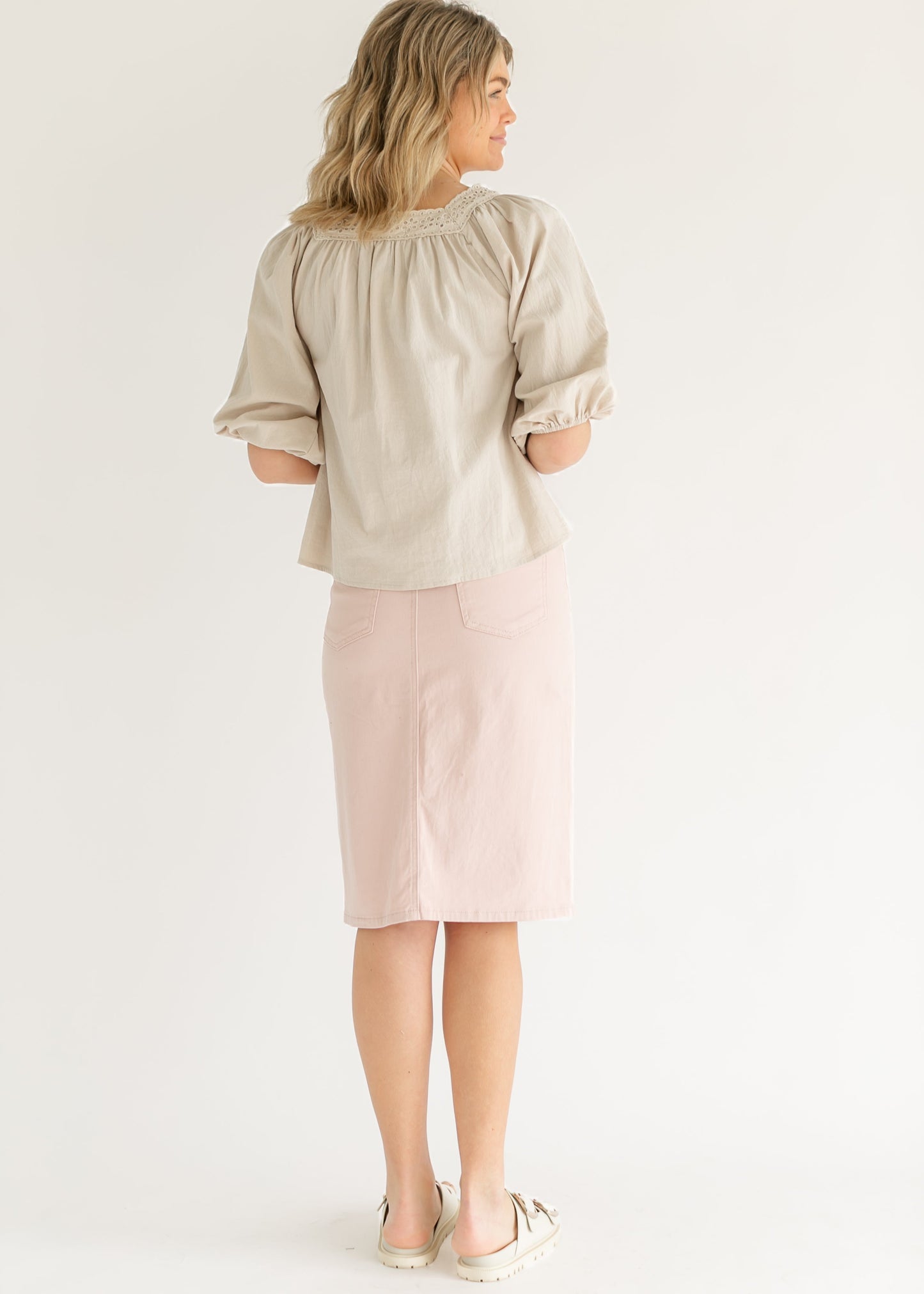 Remi Rose Denim Midi Skirt