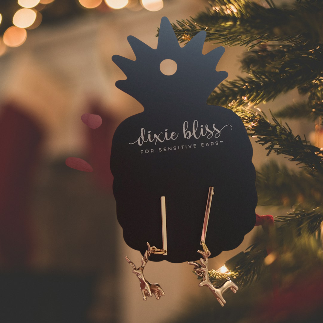 Gold Reindeer Dangle Earrings