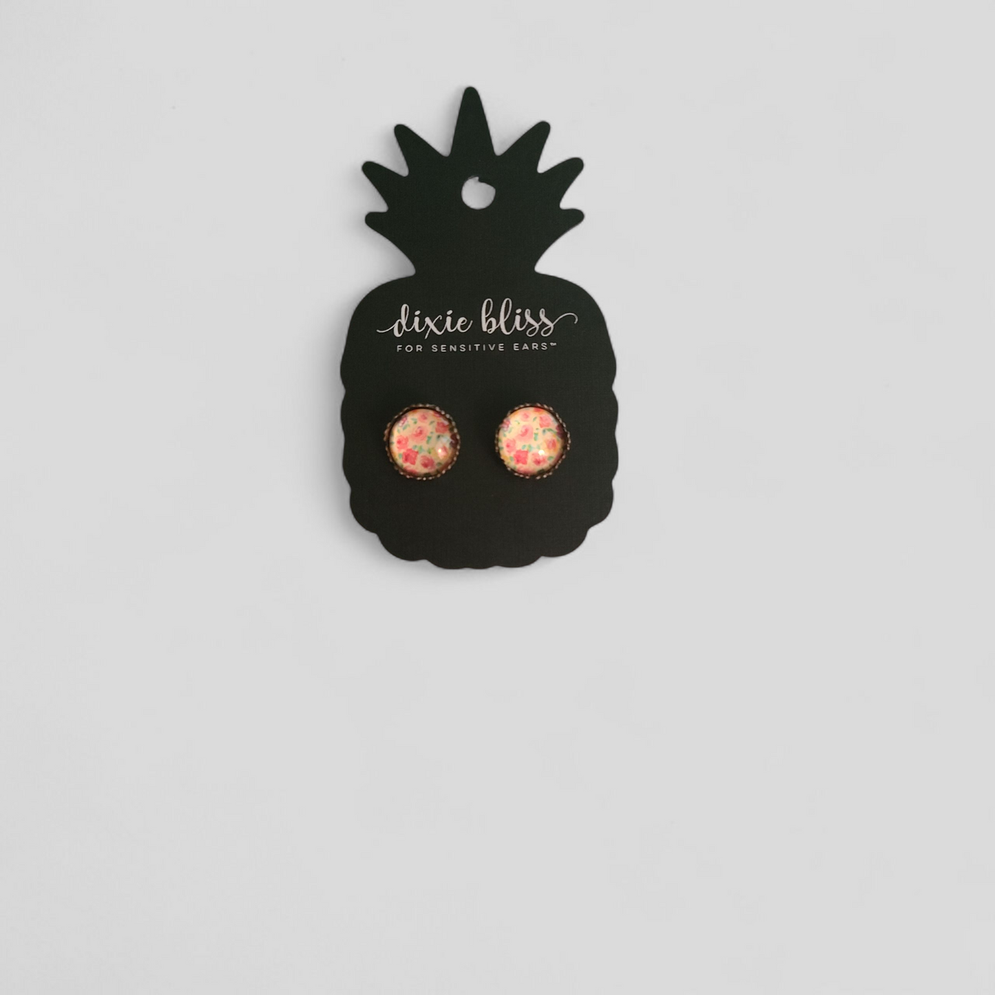 Pink Rose Glass Gun-metal Earrings