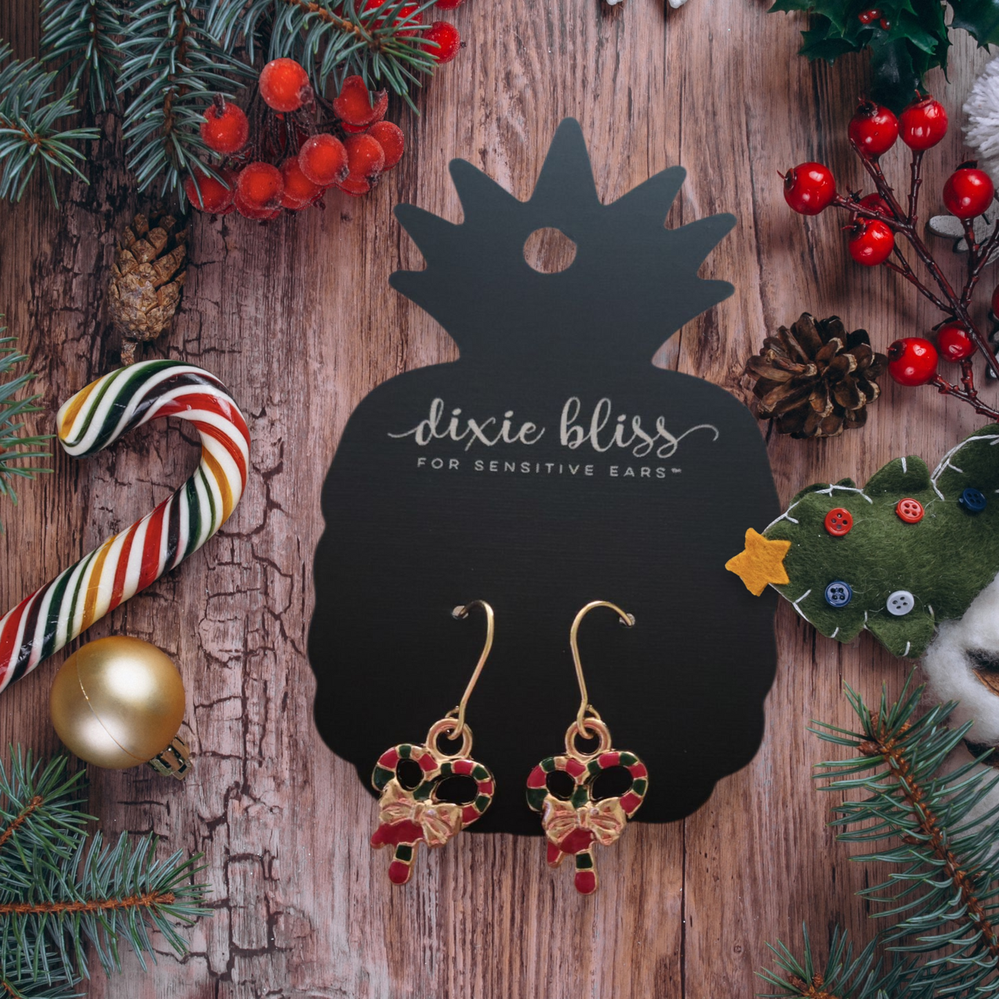 Candy Cane Bow Dangle Earrings