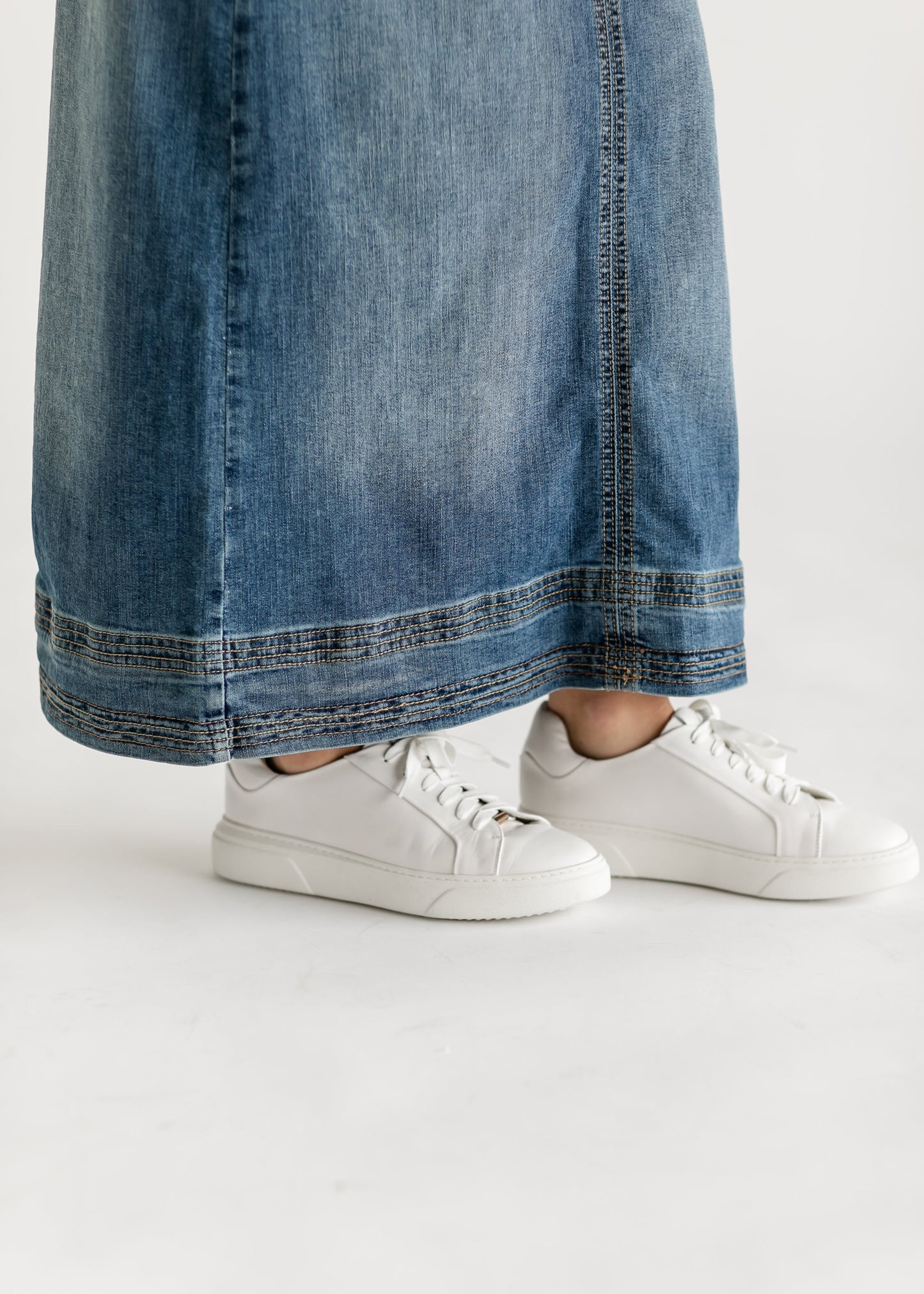 Sutton Side Zip A-line Denim Maxi Skirt