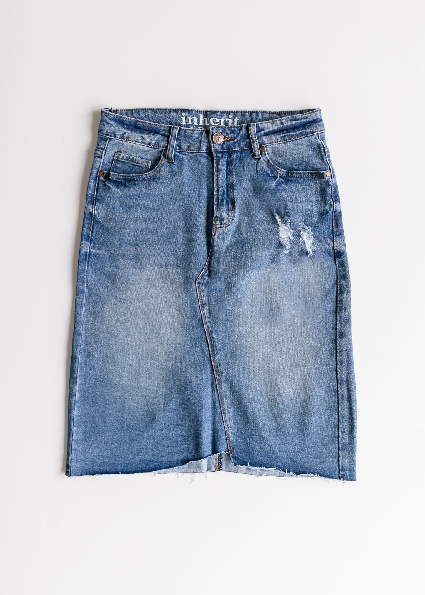 Tiana Distressed Denim Midi Skirt