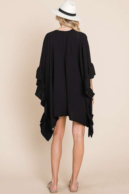 Wide sleeves ruffle kimono