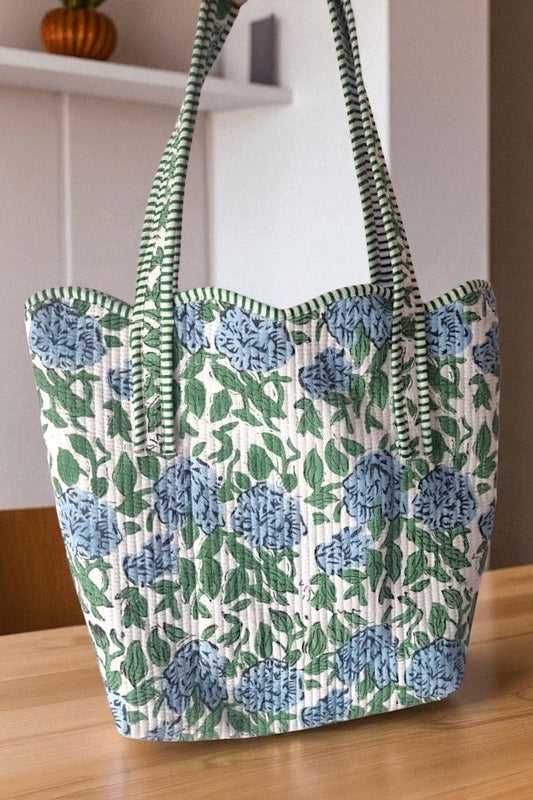 Wildflower Grove Blue Floral Scalloped Tote Bag ETA 9/3/25