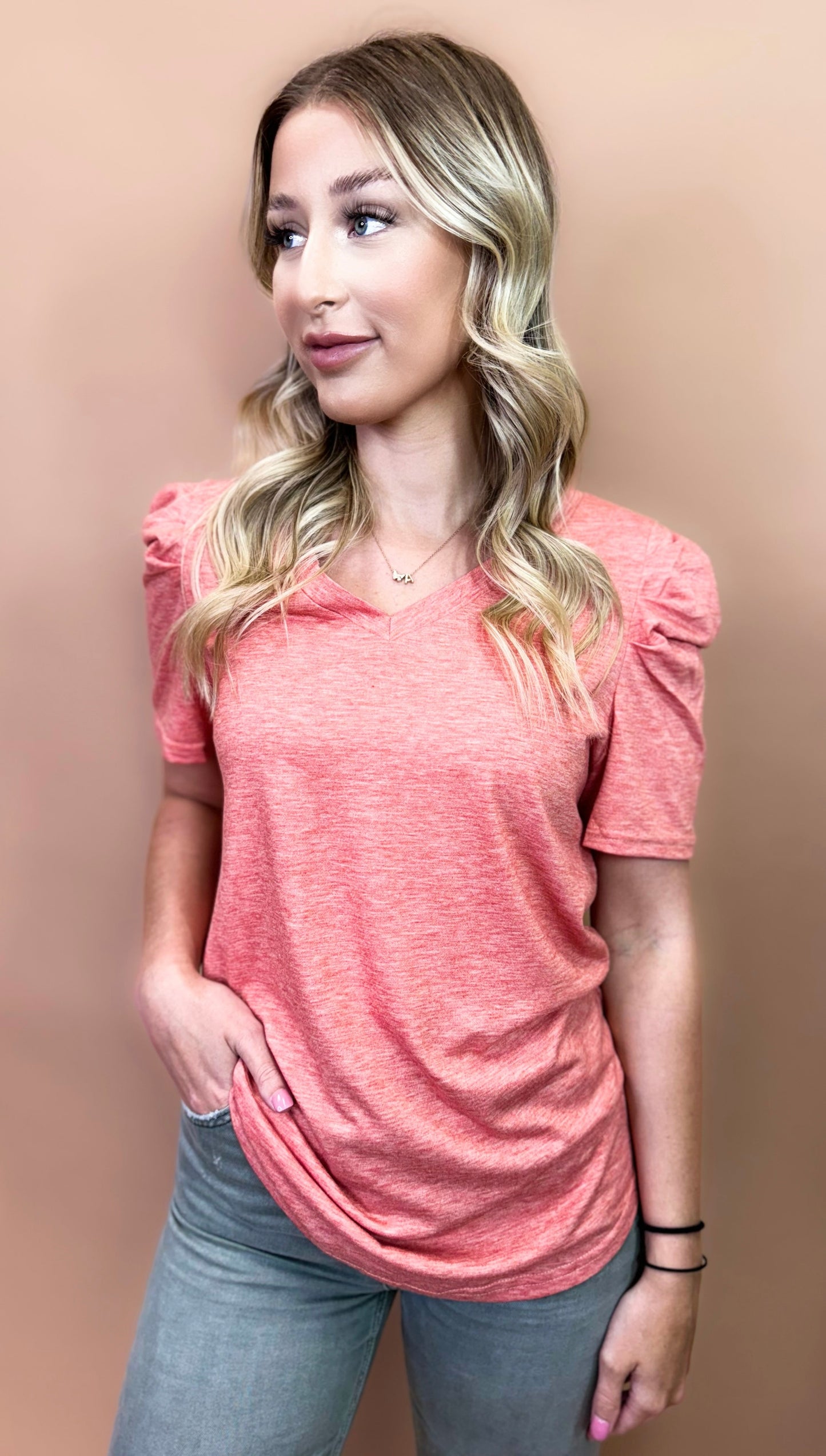 Paisley Puff Tee in Coral
