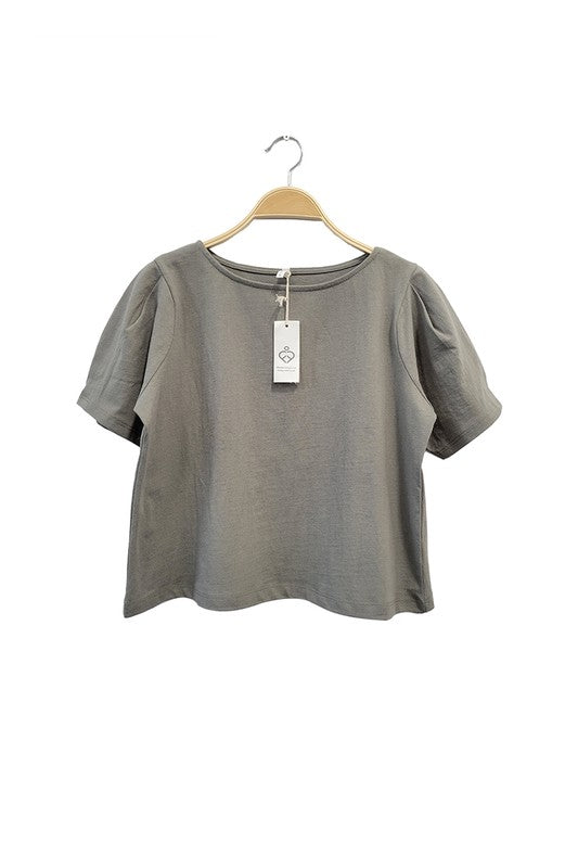 PRE WASHED HEAVY COTTON PRINCESS PUFF SLEEVE CROP