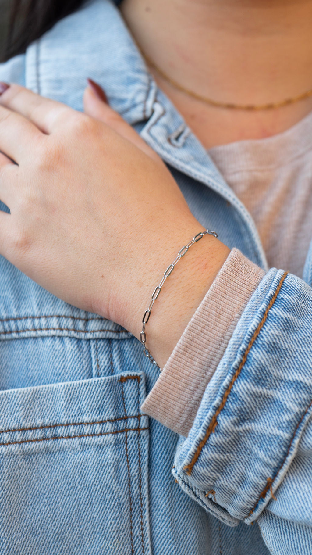 Luxe Silver Delicate Paper Clip Bracelet