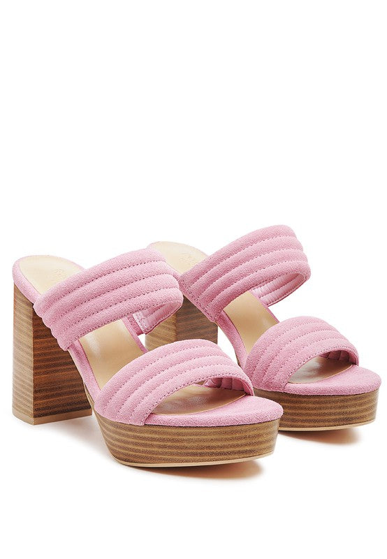 RAG&CO SUEDE SLIP-ON BLOCK HEELED SANDAL