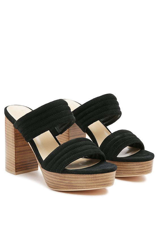 RAG&CO SUEDE SLIP-ON BLOCK HEELED SANDAL