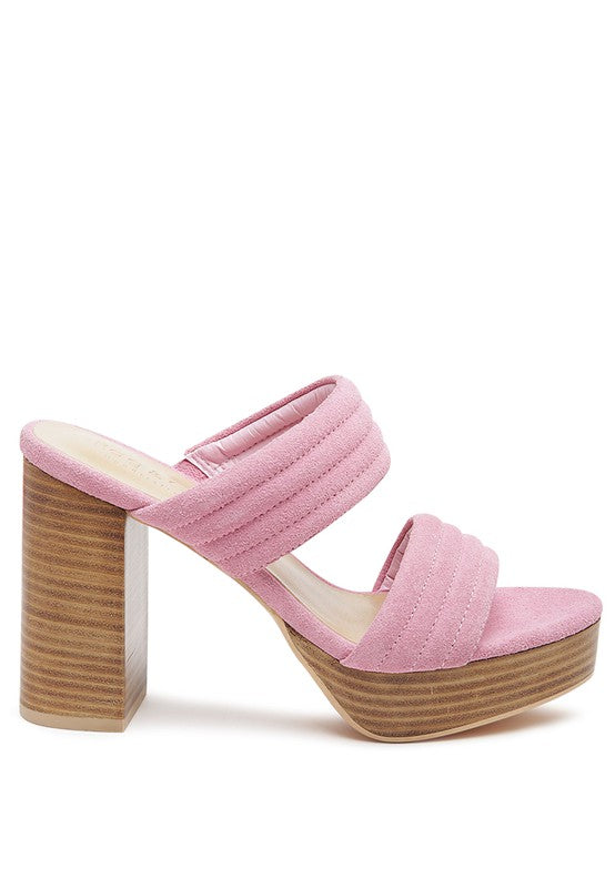 RAG&CO SUEDE SLIP-ON BLOCK HEELED SANDAL