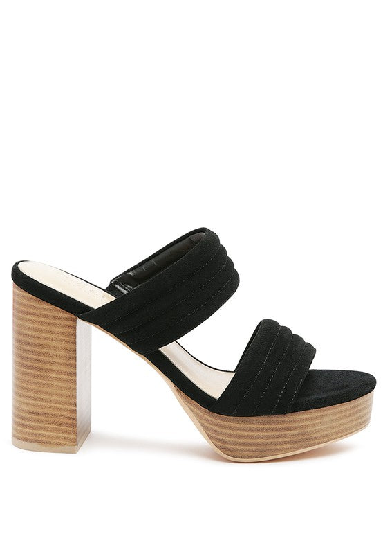 RAG&CO SUEDE SLIP-ON BLOCK HEELED SANDAL