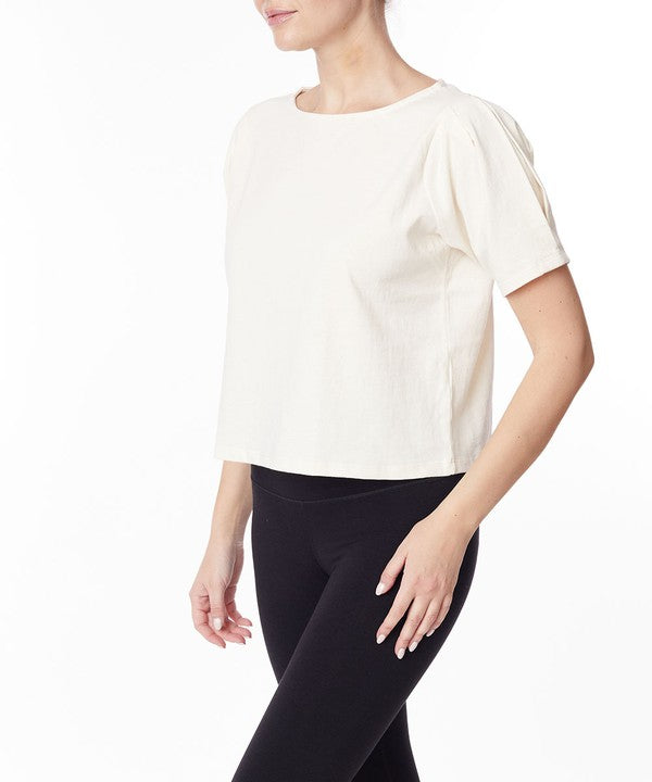 PRE WASHED HEAVY COTTON PRINCESS PUFF SLEEVE CROP