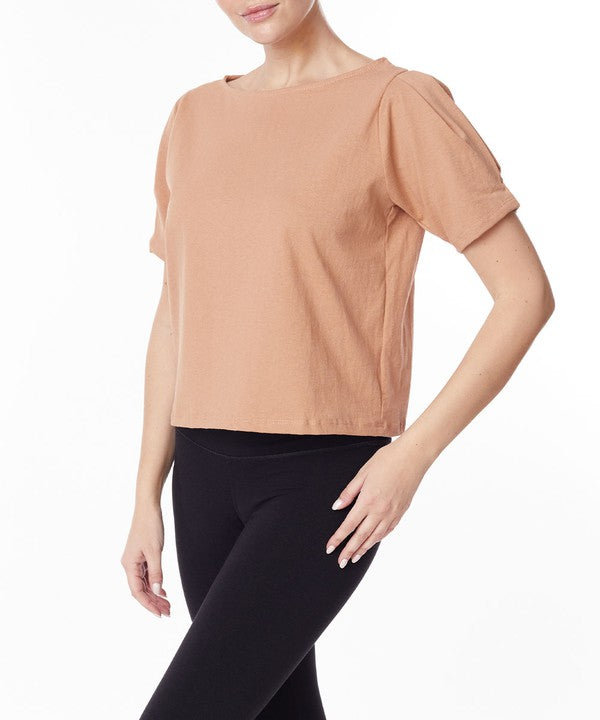 PRE WASHED HEAVY COTTON PRINCESS PUFF SLEEVE CROP