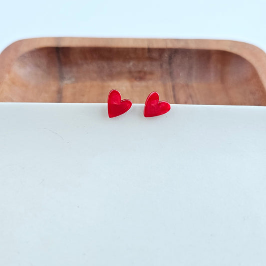 Hand Drawn Heart Studs- Red